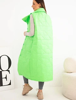 Dámská prošívaná dlouhá vesta s kapsami a stojáčkem neonově zelená