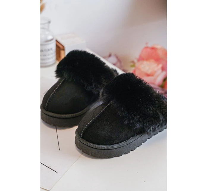 Dětské pantofle s kožešinou černé Birasta