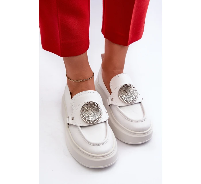 Kožené Mokasíny S Ozdobou Bílé Zazoo 3486