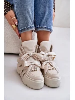 Kožené Dámské Tenisky Na Masivní Platformě Béžové CheBello 4561