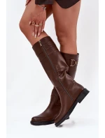 Dámské kozačky na ploché podrážce s ozdobným detailem hnědé Arvessa Dámské kozačky na ploché podrážce s ozdobným detailem hnědé Arvessa