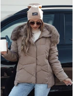 Dámská zimní bunda FIXMIX prošívaná s kapucí tmavě béžová FashionStreet TY4674