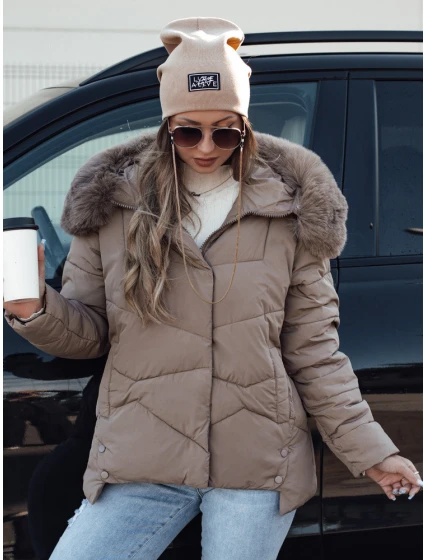 Dámská zimní bunda FIXMIX prošívaná s kapucí tmavě béžová FashionStreet TY4674