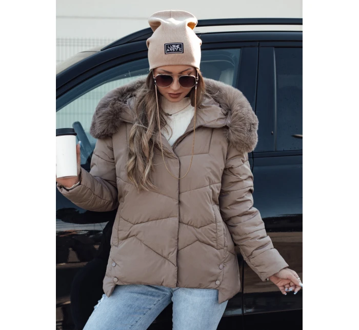 Dámská zimní bunda FIXMIX prošívaná s kapucí tmavě béžová FashionStreet TY4674