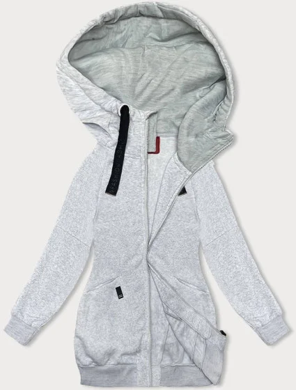 Světle šedá volná dlouhá dámská mikina se stahovacími lemy model 18875886 - LHD