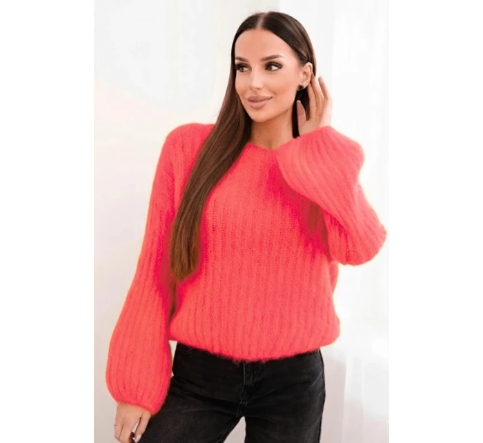 Svetr dámský z mohairu s bufáčovými rukávy malinová Svetr dámský z mohairu s bufáčovými rukávy malinová