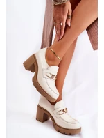 Kožené boty na se zlatým zdobením světle béžová model 21593228 - Boto