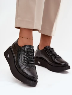 Kožené lakované dámské polobotky na platformě model 21710405 Černé - Artiker