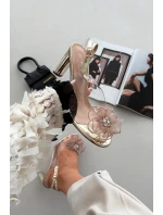 Sandály na podpatku s ozdobou a krystaly D&A MR52-236 zlaté Sandály na podpatku s ozdobou a krystaly D&A MR52-236 zlaté