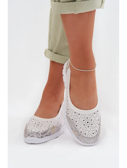 Kožené Ažurové Baleríny S.Barski GR61-5973 Bílé