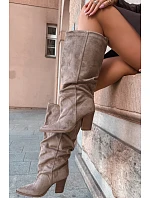 Kozačky na podpatku s překřížením v khaki barvě Jensy