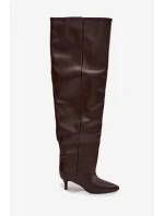 Nazouvací dámské kozačky na jehlovém podpatku Ysolienne – čokoládové