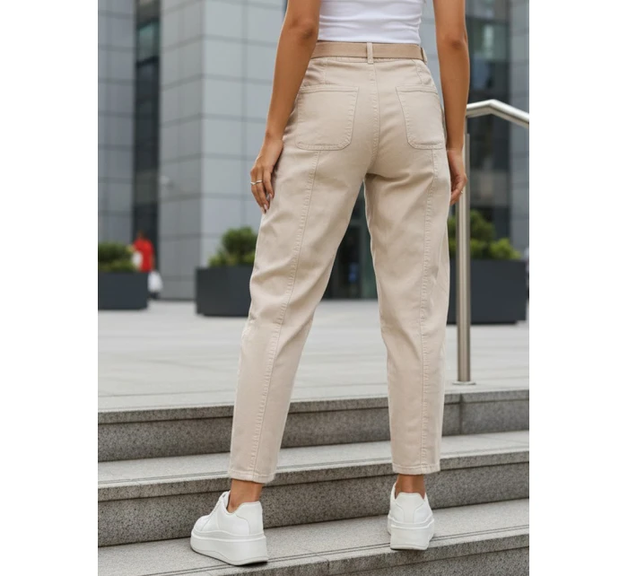 Jeansy damskie z  mom fit z paskiem beżowe model 22038518 - FashionStreet