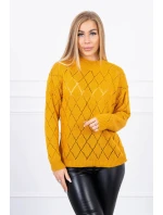 Svetr s rolákem a vzorem hořčicové barvy model 18745510 - K-Fashion Svetr s rolákem a vzorem hořčicové barvy model 18745510 - K-Fashion