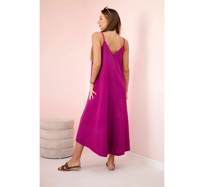 Mušelínové šaty na ramínka chrpově tmavě fialová