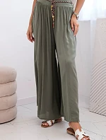 Dámské kalhoty z viskózy se širokými nohavicemi khaki