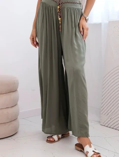 Dámské kalhoty z viskózy se širokými nohavicemi khaki