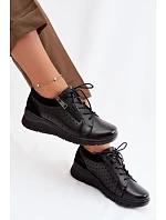 Kožené dámské polobotky na platformě model 22100881 Černé - VINCEZA