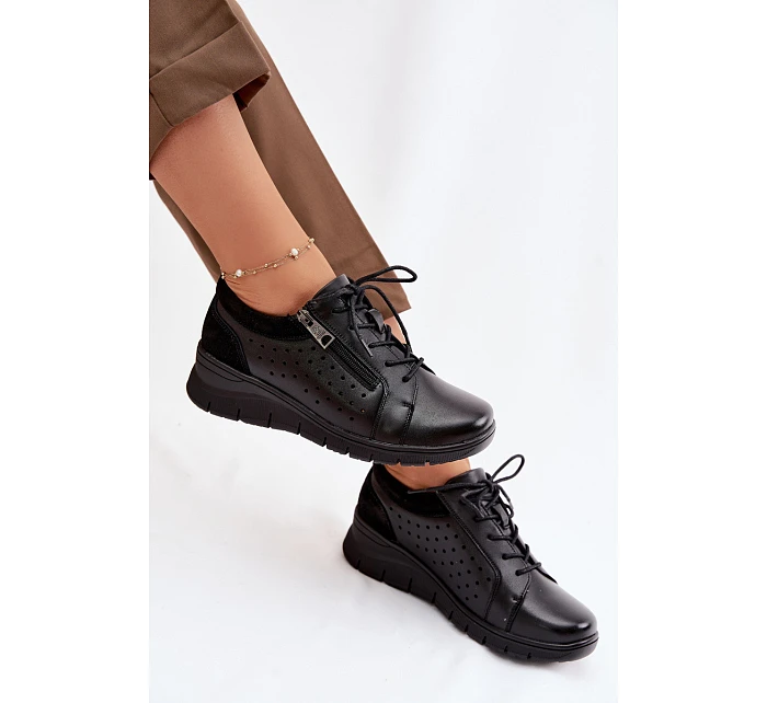 Kožené dámské polobotky na platformě model 22100881 Černé - VINCEZA