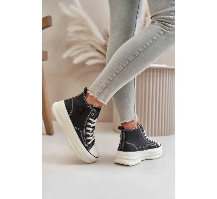 Dámské Tenisky Na Platformě Eko Kožené Big Star Černé Dámské Tenisky Na Platformě Eko Kožené Big Star Černé