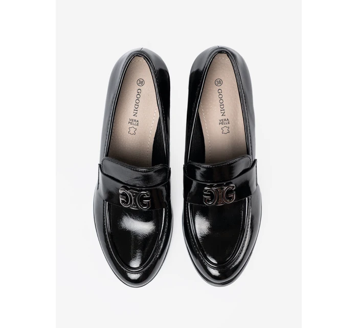 Pohodlné  polobotky dámské černé na širokém podpatku