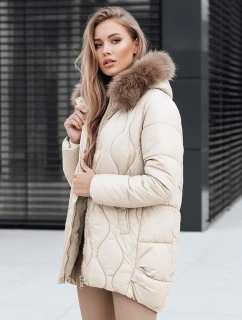 Dámská zimní bunda s kožešinou ecru FashionStreet TY5495