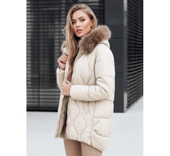 Dámská zimní bunda s kožešinou ecru FashionStreet TY5495