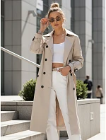 Dámský dvouřadý trenčkot s kapucí světle béžový FashionStreet TY5655