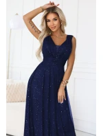 Večerní dlouhé šaty s  a hlubokým výstřihem tmavě modré model 21753485 - numoco basic