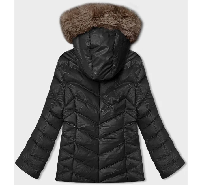 Černobéžová krátká zimní bunda s kapucí model 21246212 - J.STYLE