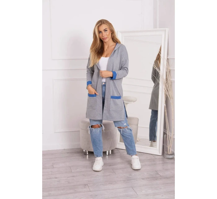 Dvoubarevná pláštěnka s kapucí chrpová+šedá