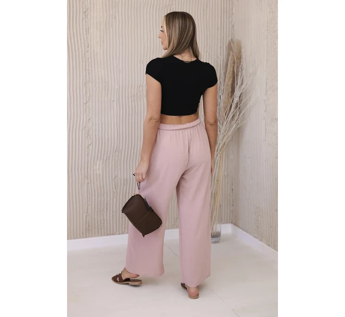 Kalhoty s širokým pasem tmavě pudrově růžová Kalhoty s širokým pasem tmavě pudrově růžová