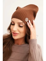 Dámská čepice s proužky a ozdobným knoflíkem s přídavkem vlny a modalu hnědá Dámská čepice s proužky a ozdobným knoflíkem s přídavkem vlny a modalu hnědá