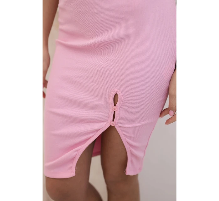 Dámská pruhovaná bavlněná sukně s rozparkem a ozdobnými knoflíky světle růžová