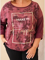 Dámská bavlněná halenka Plus Size s potiskem a výstřihem do U švestková Dámská bavlněná halenka Plus Size s potiskem a výstřihem do U švestková