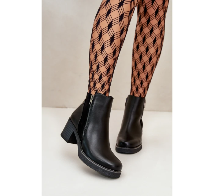 Dámské Botky Z Eko Kůže Na Podpatku Zateplené Černé model 21669129 - Boto Dámské Botky Z Eko Kůže Na Podpatku Zateplené Černé model 21669129 - Boto