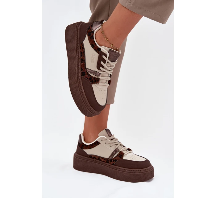 Dámské sneakersy na platformě Big Star SS274356 leopardí hnědo-bežové Dámské sneakersy na platformě Big Star SS274356 leopardí hnědo-bežové