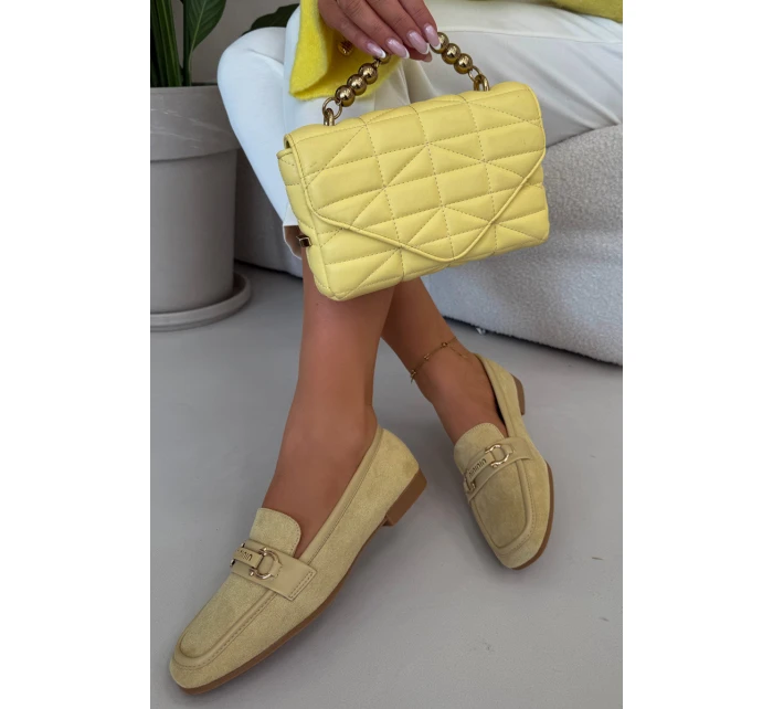 Dámské Mokasyny Loafersy s Ozdobným Prvkem Žluté Evelora