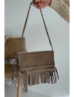 Dámská semišová kabelka s třásněmi na řetízku Narella – tmavě béžová