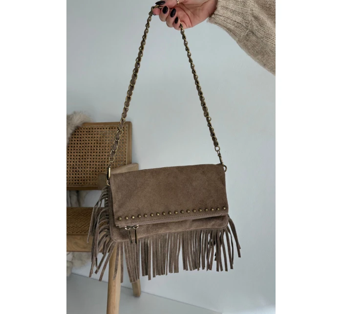 Dámská semišová kabelka s třásněmi na řetízku Narella – tmavě béžová
