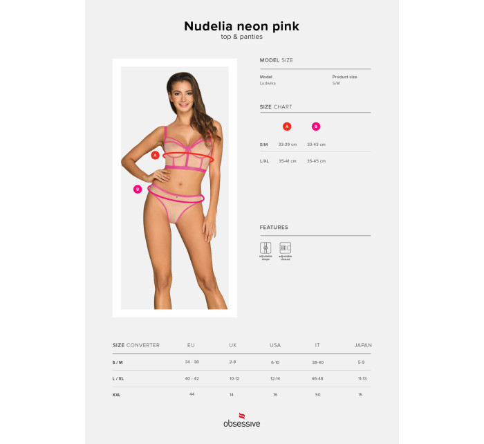 Smyslný set Nudelia top & panties neon pink - Obsessive