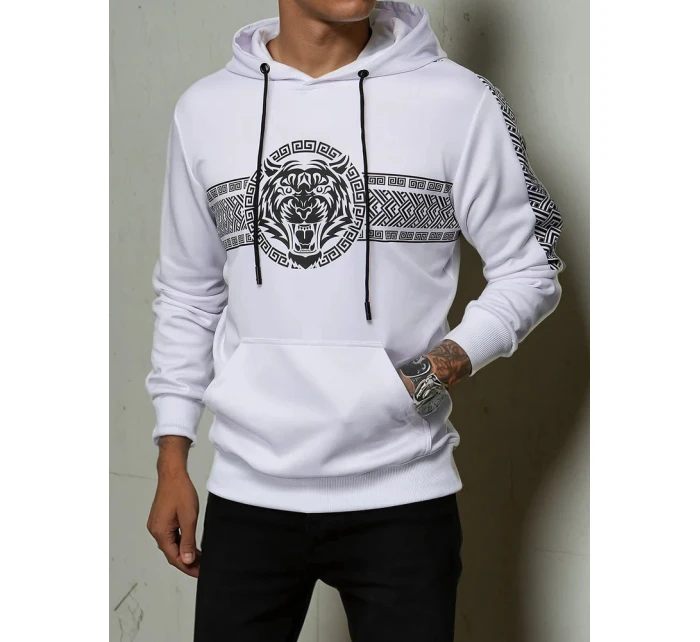 Pánská mikina s kapucí s potiskem bílá FashionStreet BX5573 Pánská mikina s kapucí s potiskem bílá FashionStreet BX5573