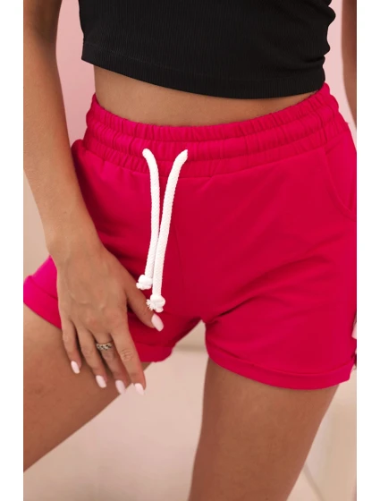 Dámské bavlněné šortky s gumou a šněrováním v pase fuchsie