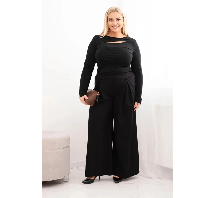Dámské kalhoty Plus Size s širokými nohavicemi a model 21728713 černé - K-Fashion