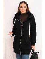 Dámská zateplená mikina s kapucí a zipem černá