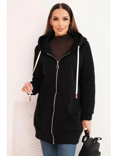 Dámská zateplená mikina s kapucí a zipem černá