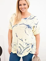 Dámská bavlněná halenka Plus Size s krátkým rukávem a kapsou žlutá