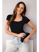 Dámská bambusová halenka s krátkým rukávem a širokým výstřihem basic černá Dámská bambusová halenka s krátkým rukávem a širokým výstřihem basic černá