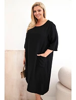 Dámské šaty Plus Size viskózové s kapsami krátký rukáv černá
