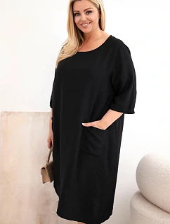 Dámské šaty Plus Size viskózové s kapsami krátký rukáv černá